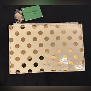 Kate Spade Cream and Gold Polka Dot Pencil Pouch